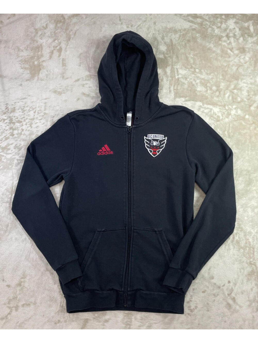 Adidas MLS DC United Black Full-Zip Travel Hoodie Jacket Size S